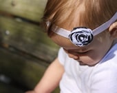 Infant's/Newborn/Baby Rosette Elastic Headband in Chevron Jersey Knit in Black, Aqua, Red, Navy, Pink, Gray, and Eggplant