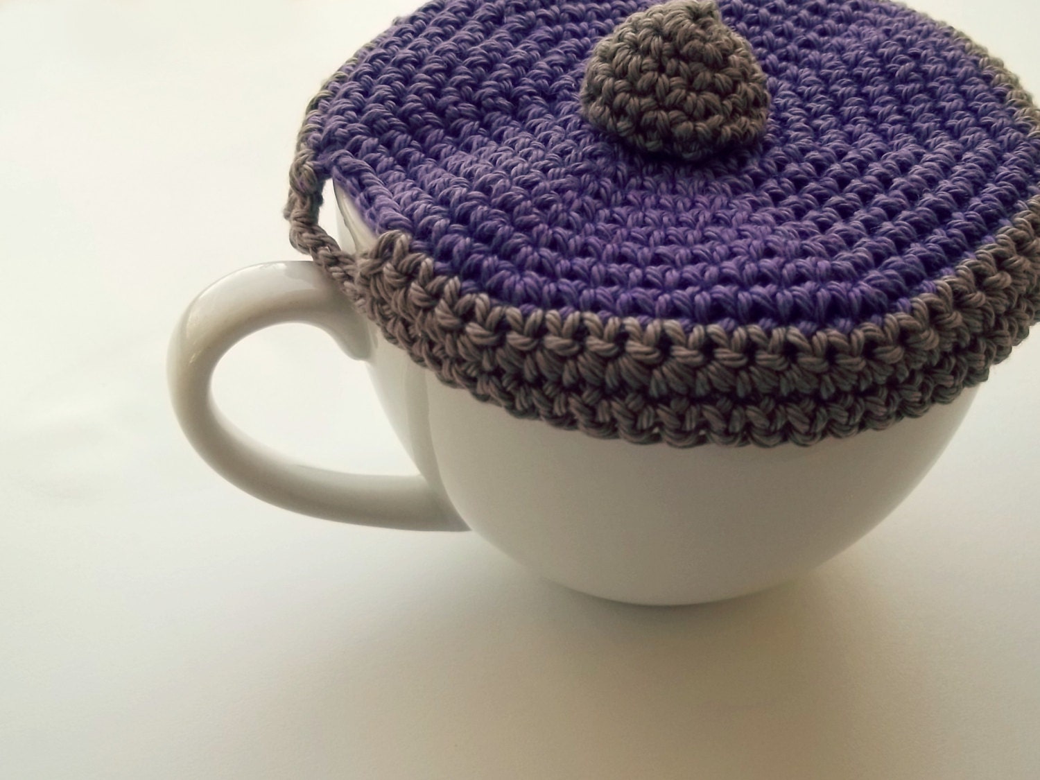 Cup cozy crocheted - cup cover in purple indigo  khaki, mother's day gift