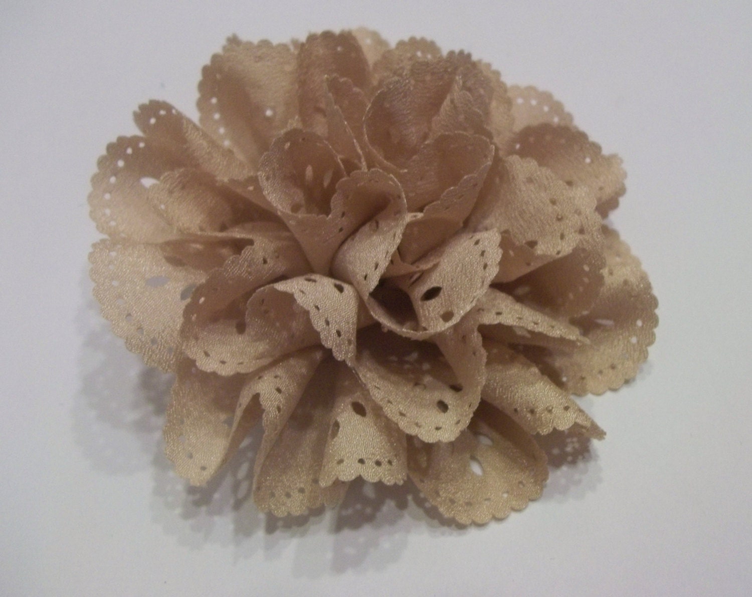 Tan Eyelet Lace Chiffon Flower Hair Bow Clip