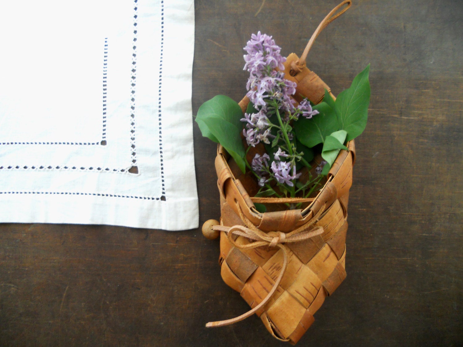 Vintage Swedish Wall braided birch bark basket Wall hanging Braided birch bark shoe Scandinavian folk art