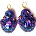 THE BEETLES soutache earrings in purple and emerald with rainbow beads