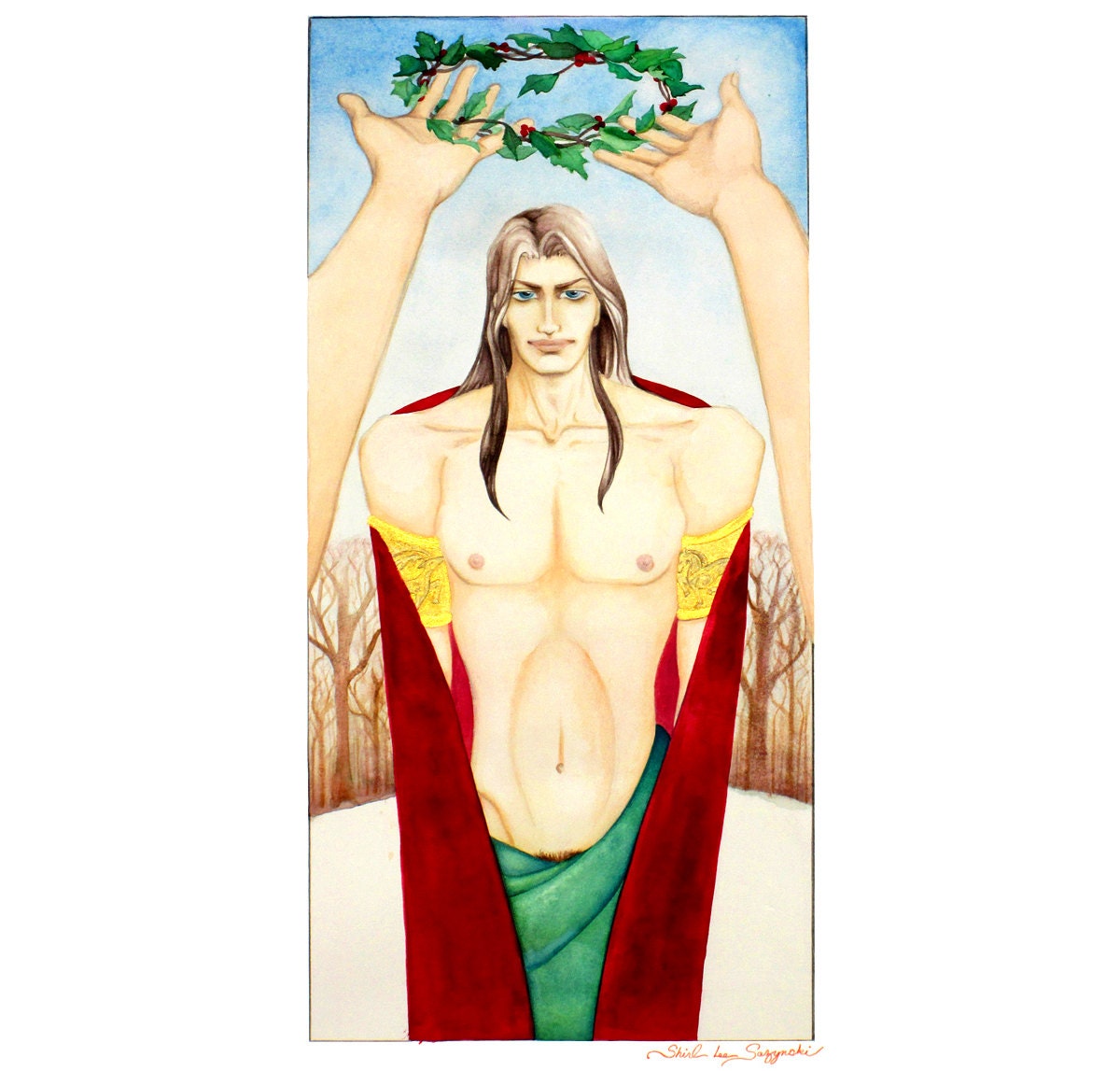 The Lord- Yule King Ingvi Frey Freyr icon- watercolor illustration - pagan year king heathen asatru art-  8.5x11 archival art print