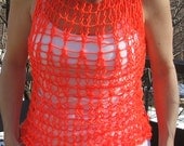 Knit Tank Top. Swimsuit cover. Beach cover. Summer Cover. Neon Orange Size Small or Medium