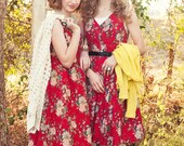 SALE - Red Floral Tea Dress - Size Large