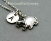 Hippopotamus charm, hippo, initial necklace, initial hand stamped, personalized necklace, antique silver pewter