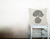 Tree of life pillow decorative throw pillow cover beige cotton toss pillow case hand painted cushion rustic bedding set 18x18 inches ohtteam
