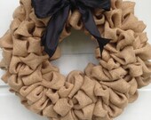 14" Light Brown Burlap Wreath with Bow