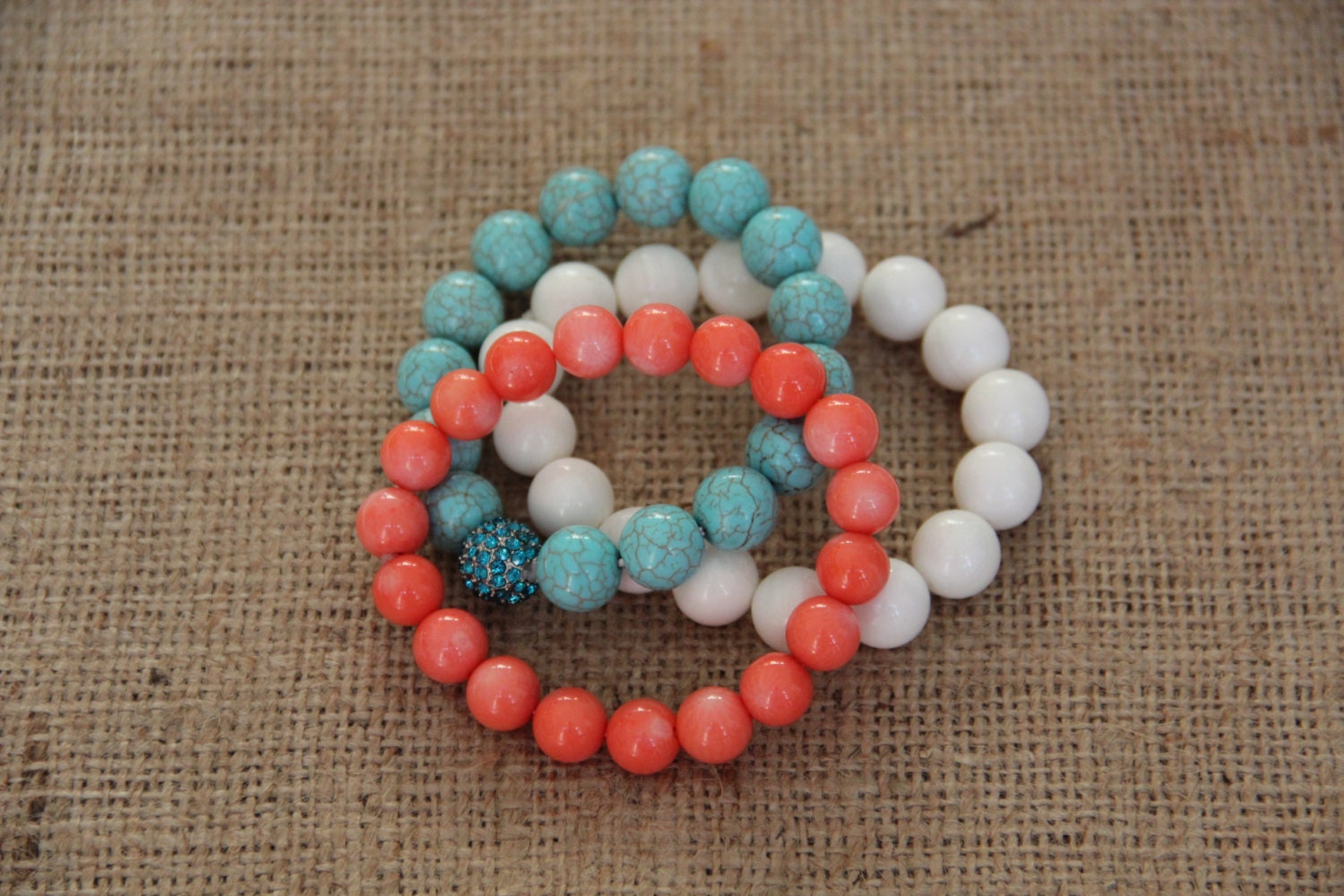 Salmon Pink Coral Stretch Bracelet, Hot Coral Stack Bracelet, Bright Salmon Coral Stretch Layer Bracelet, Trendy Summer Bracelet