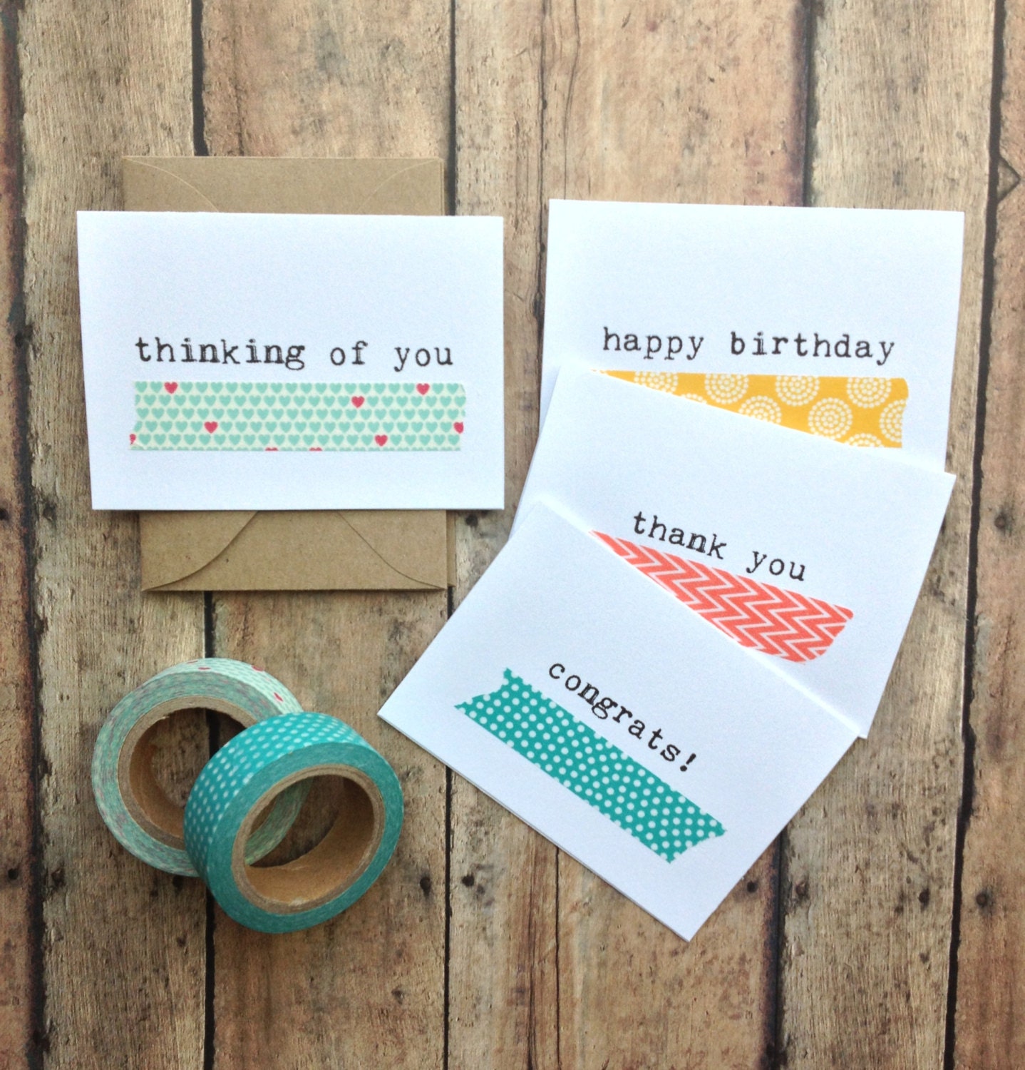 Thank you cards - happy birthday cards - congratulation card - thinking of you card - washi tape cards - mini cards set of 4 stationery set
