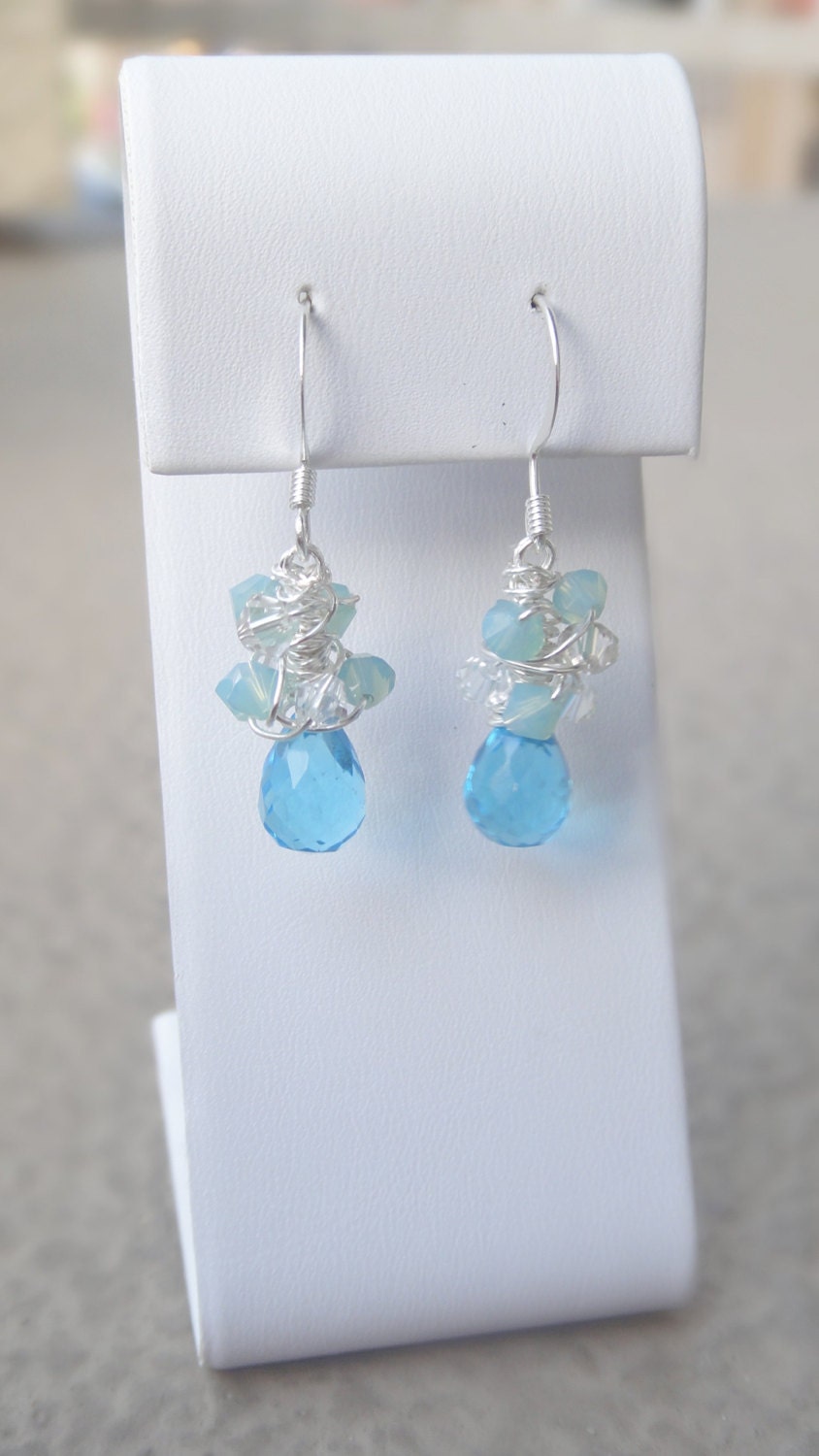Blue Quartz Earrings Sterling Silver Crystal Jewelry