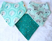 Les Amis Trio of  Dribble Bibs - Fox, Owl and Autumn leaves (gender neutral) bandana bibs