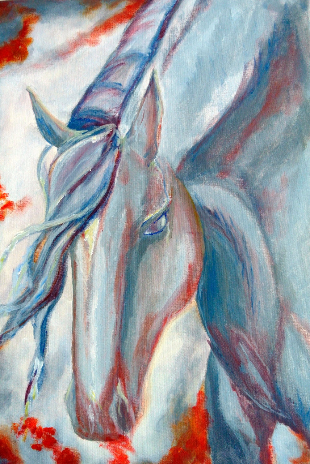 Jewel- Toned, Colorful Semi-Abstract Acrylic Painting of Horse