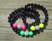 Neon Stackable Bracelet with Silver Pave Bead