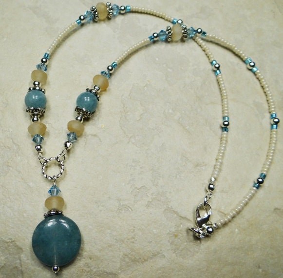 Beaded, Customizable, Blue Sponge Agate Semi-Precious Stone and Swarovski Crystal Necklace