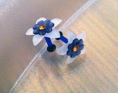 10G Blue Gillia Flower Plugs Inlaid with Topaz Swarovski accents - Lovely Gauges