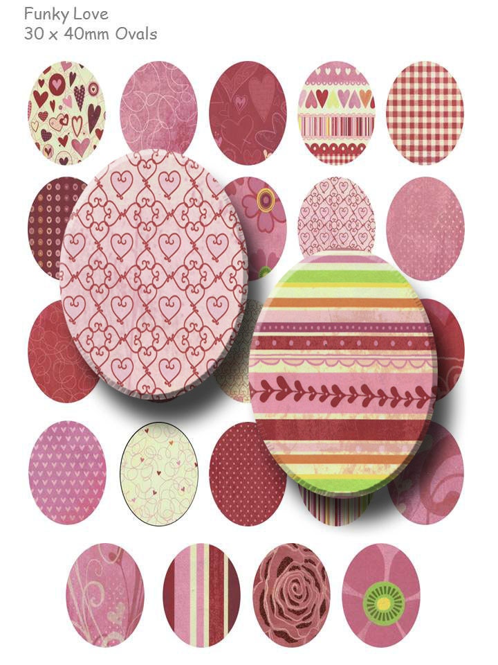 Funky Love - Digital Collage Sheet   - 30x40mm Ovals - INSTANT DOWNLOAD - Buy 2 Get 1 Free - Sale