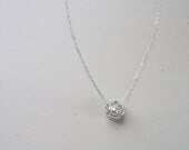 Love knot necklace in silver, Pearl in wire ball necklace, Wire ball necklace, Wedding jewelry, Bridesmaid gift