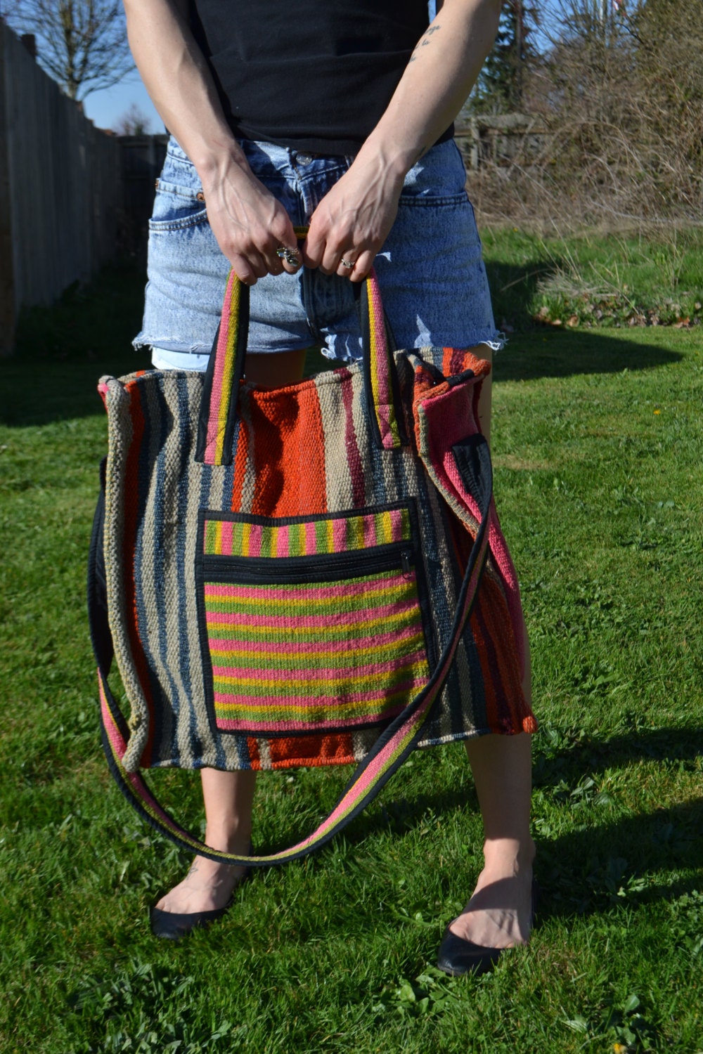 Cool 80s Oversized BOHEMIAN striped Carry On Bag / Purse