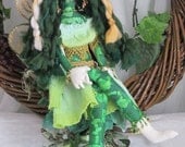 Fairy Doll Earth Faerie her name is Ierne in Green Tones with Perch