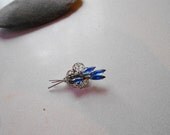 Pin Spray of flowers Cobalt Blue Navette Rhinestones brooch 1950s