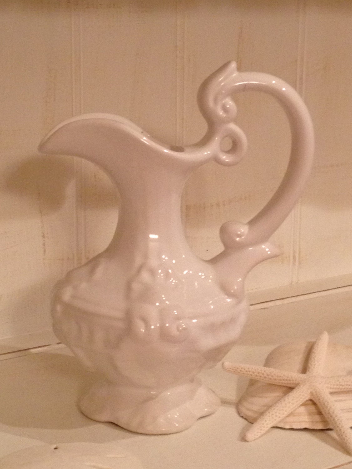 White Pitcher, French Farmhouse White Pitcher, Shabby Chic White Pitcher