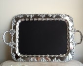 Silver Plate Chalkboard Message Board, Serving Platter Chalkboard Message Board, Menu Board,  Silver Tray Chalkboard