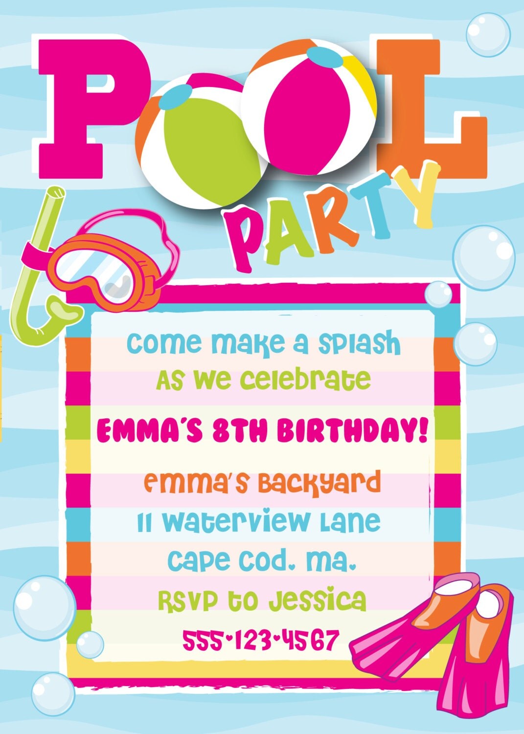 Pool Party Birthday Invitation Girl By Anchorbluedesign On Etsy
