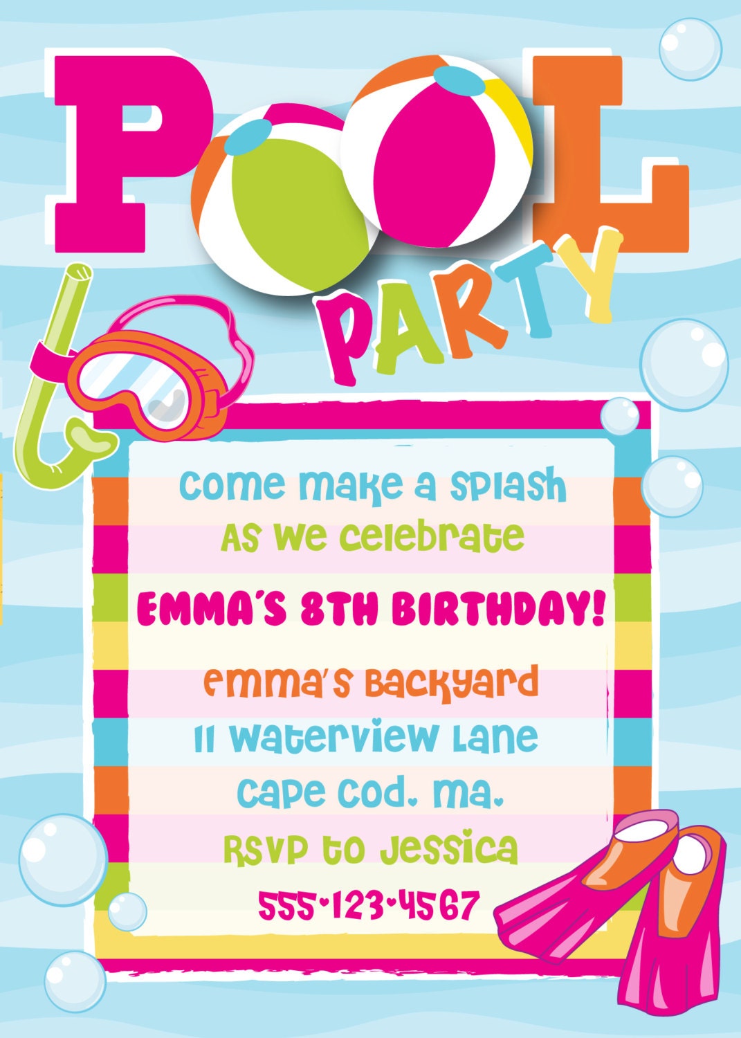 Pool Party Birthday Invitation Girl By Anchorbluedesign On Etsy 3620