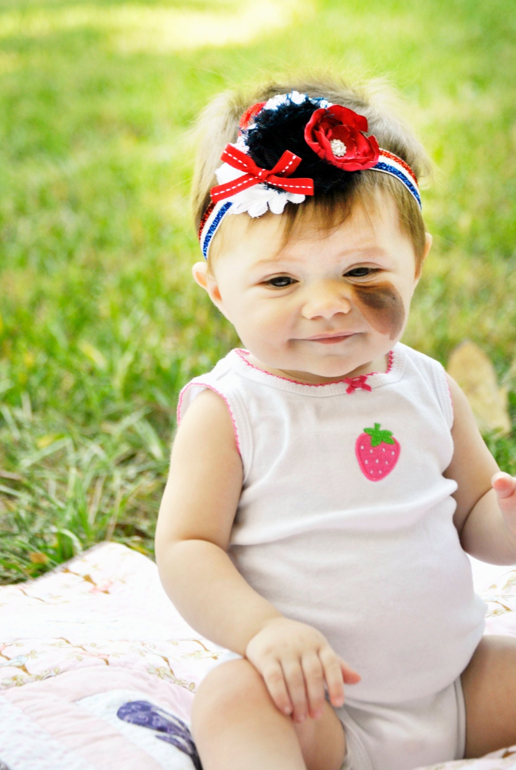 Memorial Day, July 4th, Patriotic Red, White and Blue Headband for Newborns, Baby, Infant, Toddler, and Girls - ShayEliseBoutique