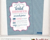 Vintage Typography & Stripes Bridal Shower Invitation - Printed or DIY Printable