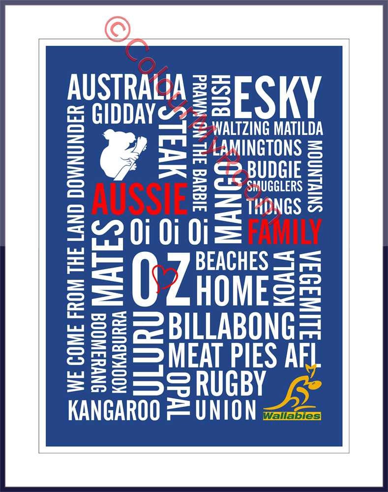 CELEBRATE AUSTRALIA OZ Subway Style Oi Oi Oi Aussie Rugby Love Home Downunder Wall Art Print