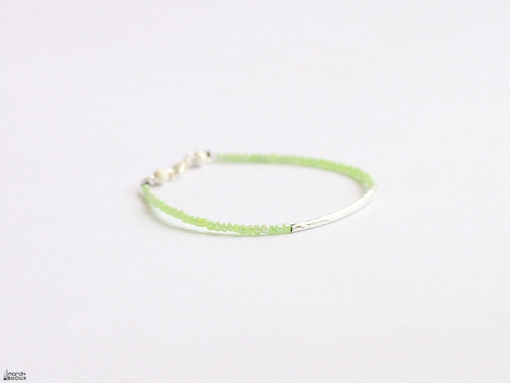 Mint green silver friendship bracelet - beaded curve bar bff stacking layering simple dainty modern minimalist everyday jewelry