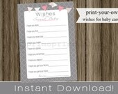Baby Well Wishes cards girl gray and pink INSTANT DOWNLOAD diy printable file print your own Il_170x135
