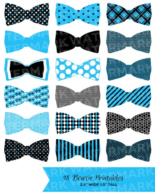 18 Turquoise Black and White Bowtie Printables : Tags / Labels / Cupcake Toppers / Decor / Instant Download - Hues Studio Il_570xn