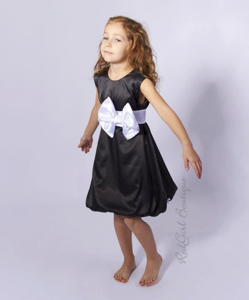 Holiday Girl Dress Black and white polka dots Bubble Dress size 6Mo-7T