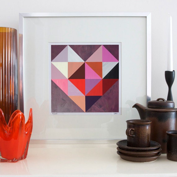 Love Heart - Large Abstract Art Print Limited Edition made from my original painting, 28cm (11 inches) square on A3