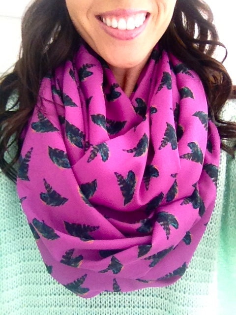 Fuchsia and Feathers Infinity Scarf - dAnnonEtsy