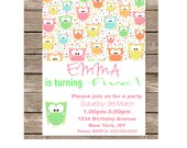 Printable invitation- Bright owls birthday invitation- custom digital- owls-pink-green-DIY invites-girl birthday-party invites