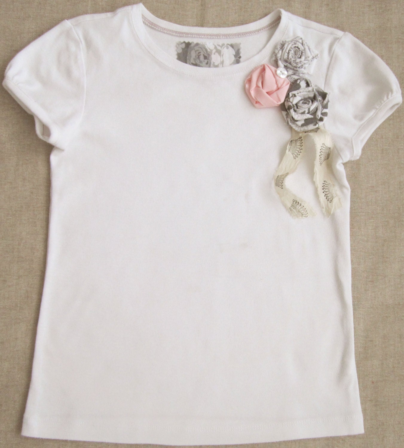 Rosette Embellished Tee - 3-6m, 6-12m, 12-18m, 2T, 4T, 6, 8 and 10 -- children clothing