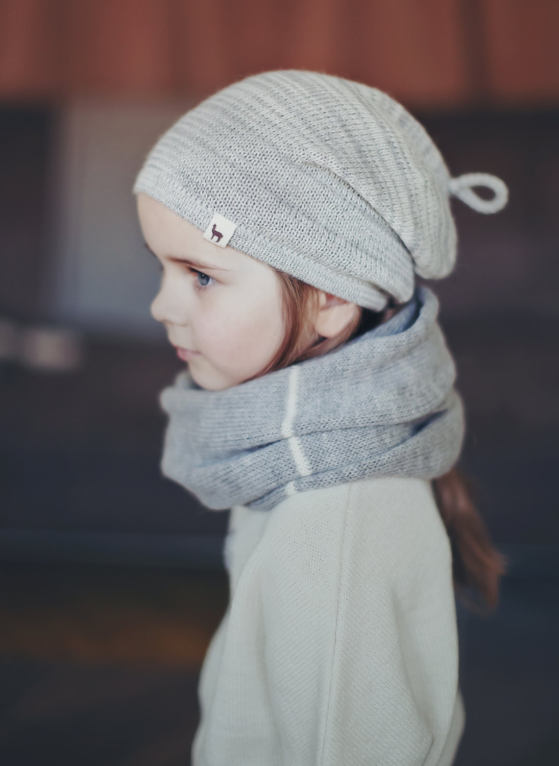 Melange alpaca wool slouchy beanie / over-sized gray hat / baby / children / toddler / knit unisex hat
