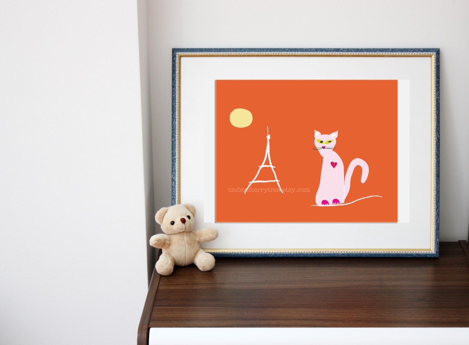 Nursery wall art print - Cat in PAris.  Nursery wall art modern. 8x10 inches. Children wall art  prints.