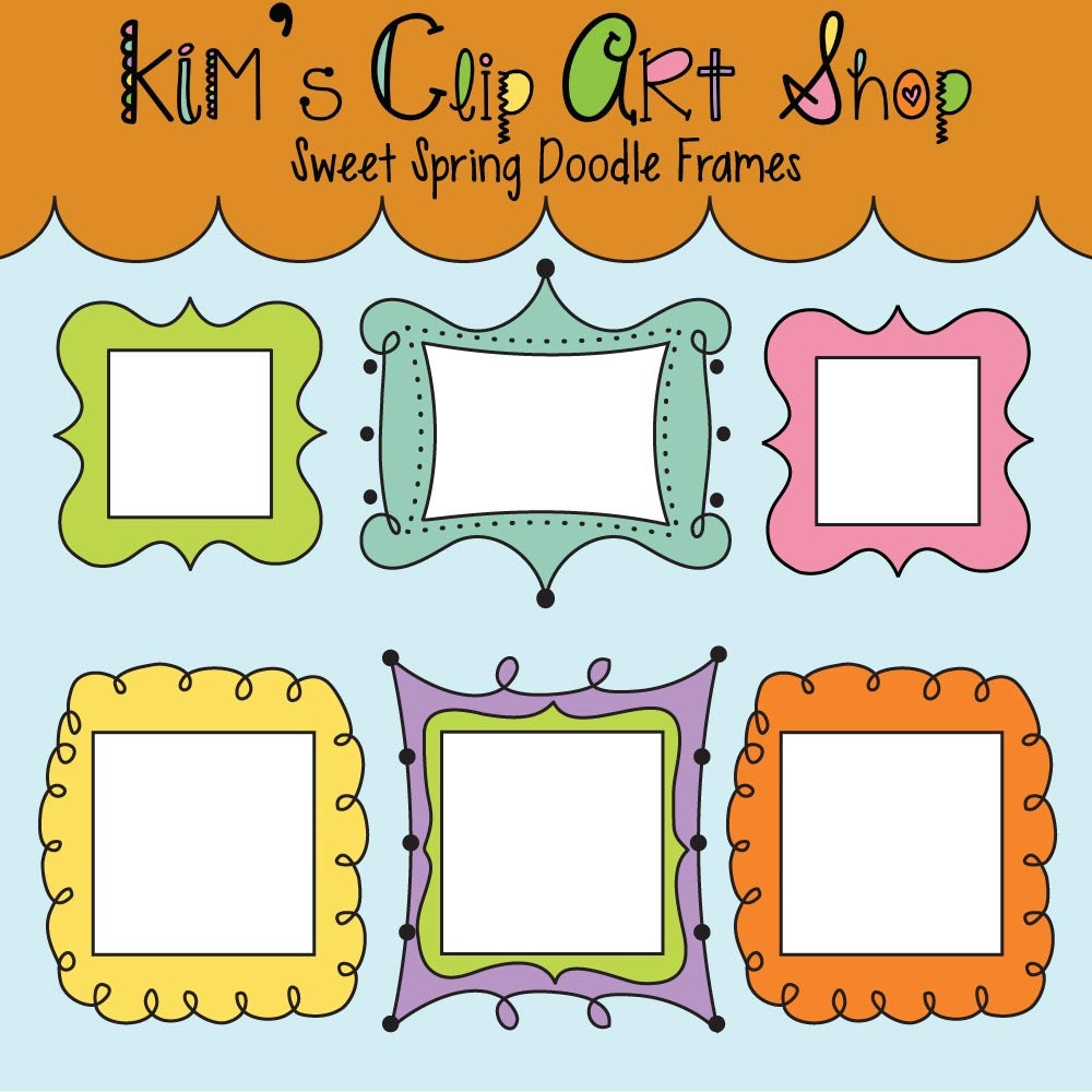 Sweet Spring Doodle Frames clip art frames, scrapbooking frames, digital doodle frames Il_570xn