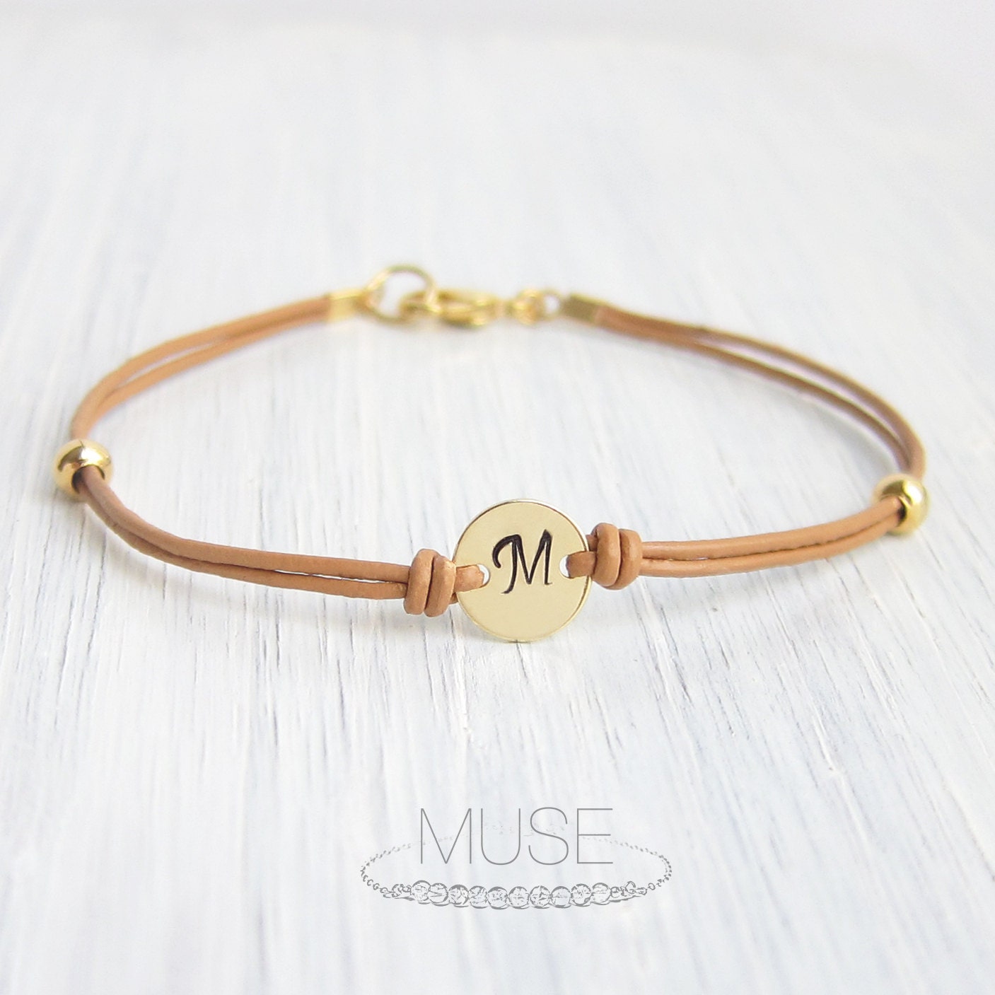 Monogram Leather Bracelet Personalized Initial by MuseByLAM