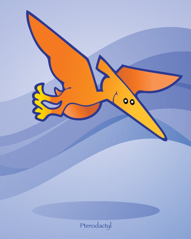Pterodactyl Art Print, Kids Room Wall Art, 8x10, Dinosaur Art, Giclee Print