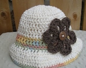 RTS - Baby Cloche - Crocheted Hat - Size 9-12 Months - Flower - Summer Beach Hat - Photo Prop 12 Months