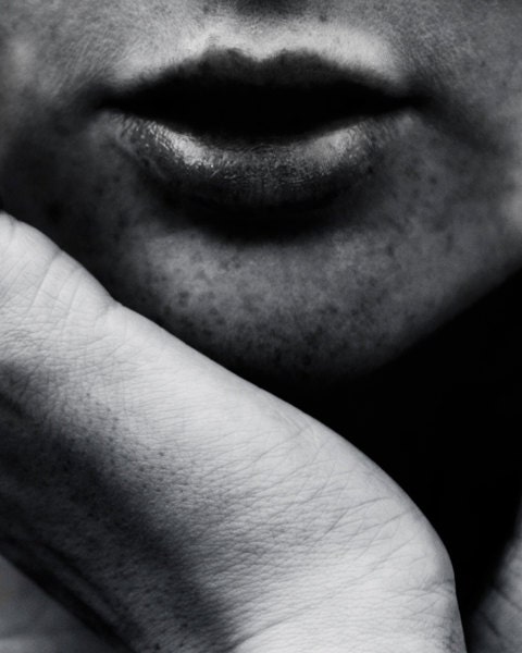 Woman Portrait Fine Art Photography Black and White Lips Skin Freckles Face Portrait Close Up British UK