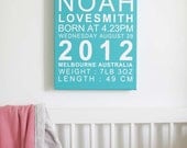 BIRTH DETAILS - PERSONALISED Bus Roll Canvas 12" x 18", Nursery Art, Modern Print