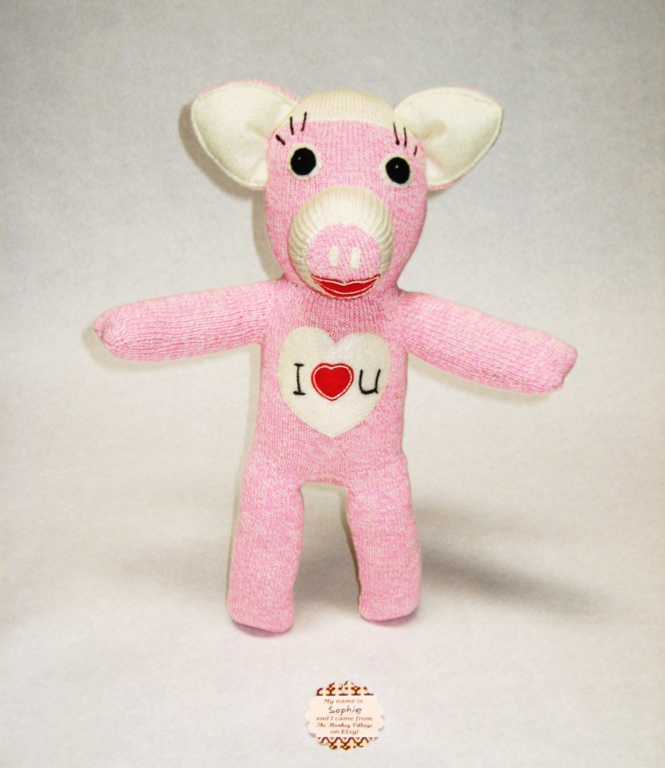 Stuffed pig toy Sophie the Piggy Rockford Red Heel  pink sock monkey plushie Valentine's gift baby shower gift toys for girls