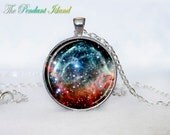 NEBULA Pendant  the Thors Helmet Nebula Galaxy Necklace Turquoise White Silver Jewelry Necklace for him  Art Gifts for Her