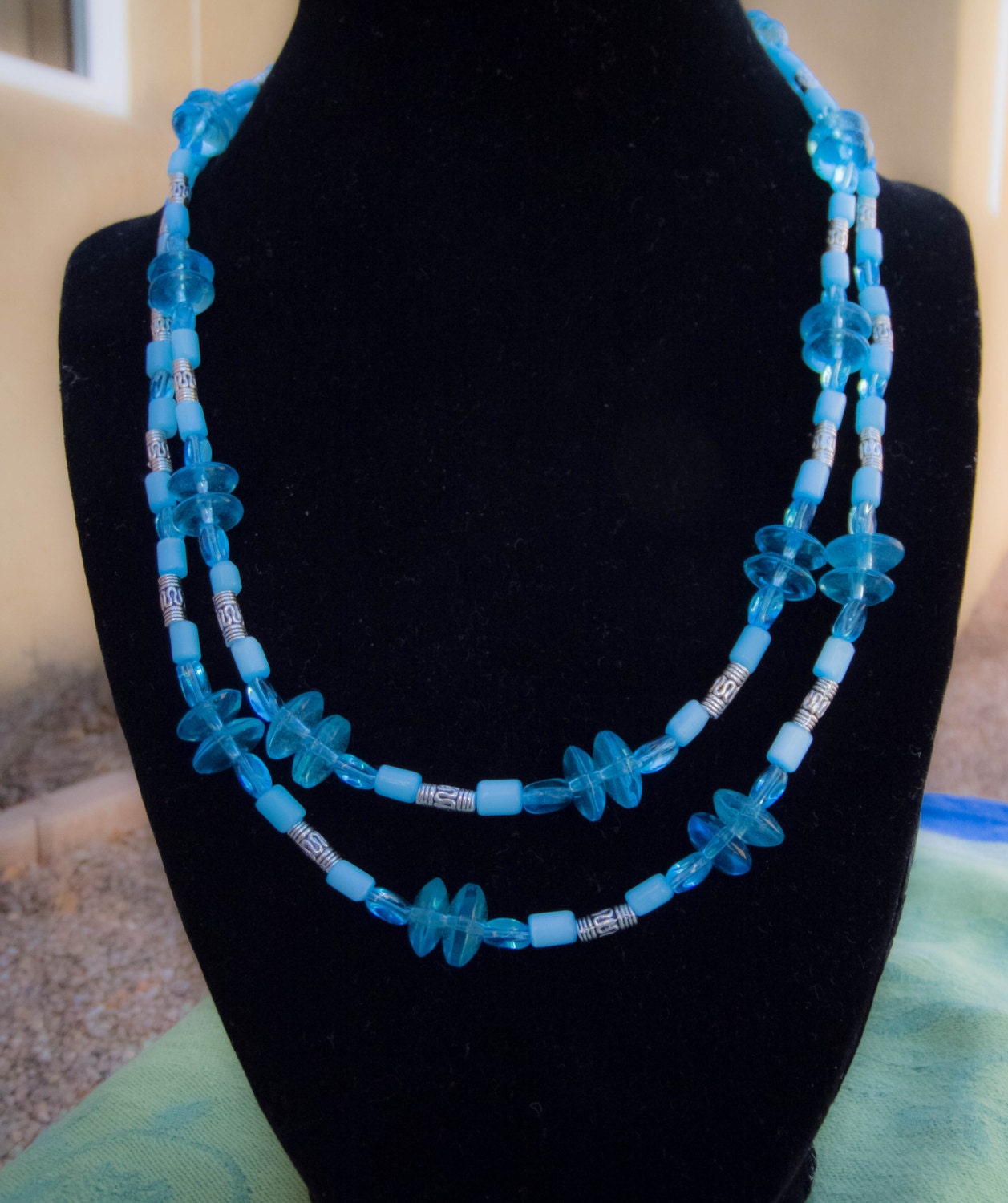 Pewter and Sky: A double-strand necklace. Handmade, unique, one of a kind.